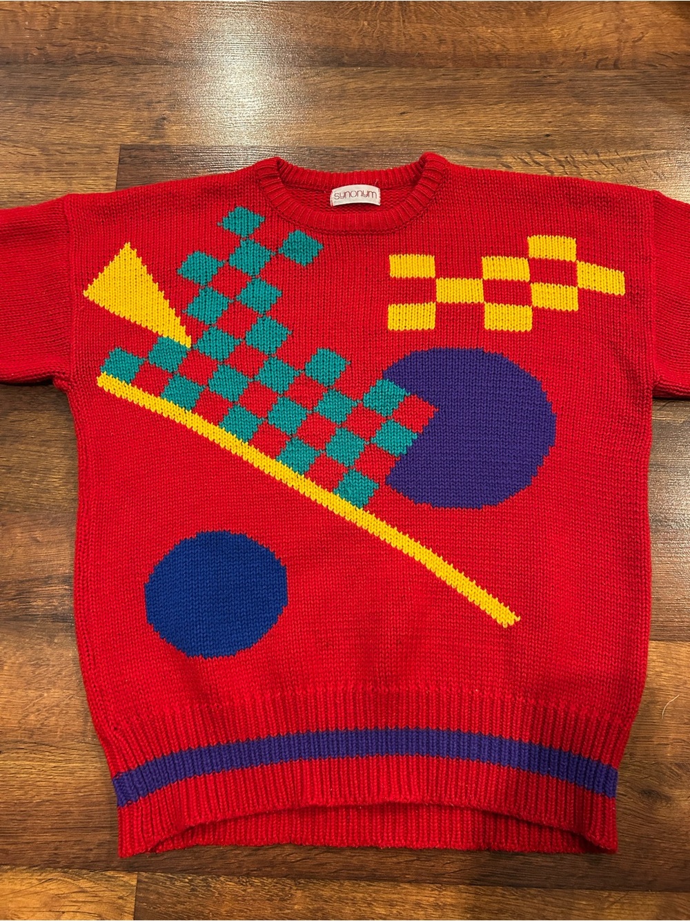 Vintage 80’s 90’s  Postmodern Sweater "PAC Man" Knit Unisex Large Synonym Red